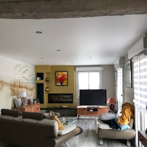 salon - plafond tendu avec adaptation de spots led à faible consommation énergétique