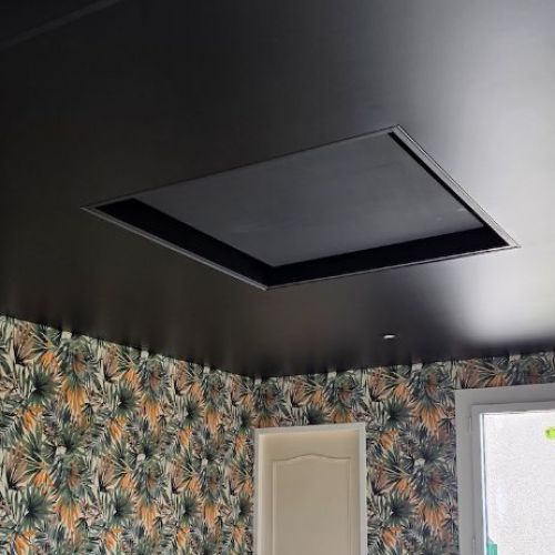 toiles unies - dégagement - plafond noir satiné