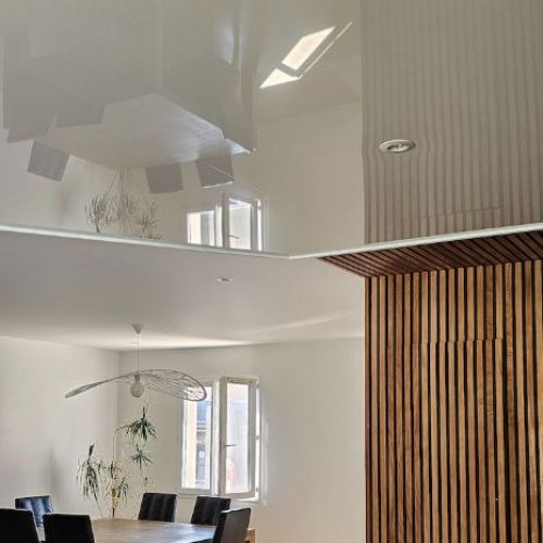 toiles unies - pièce de vie - plafond tendu laqué et plafond tendu blanc mat