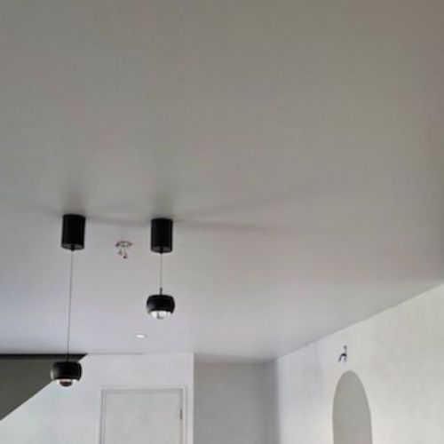 Plafond tendu blanc mat - avec suspensions - pièce de vie - orvault